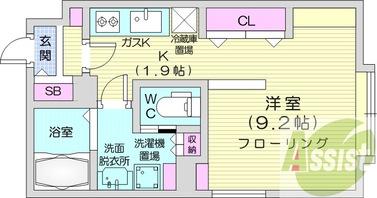 1K、都市ガス、ネット無料、エアコン、オートロック