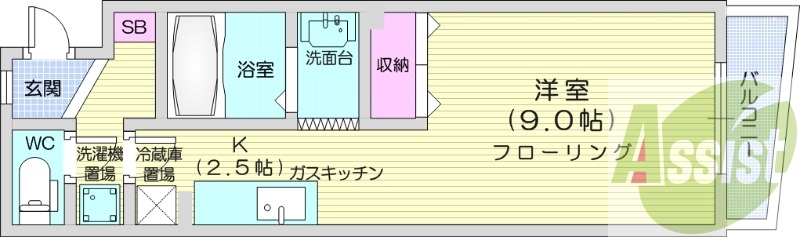 1K、エアコン、ネット無料、独立洗面台、オートロック