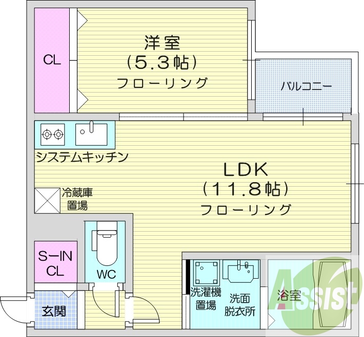 1LDK、オートロック、システムキッチン、クローゼット