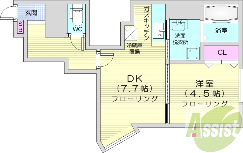 1LDK、独立洗面台、灯油暖房、カウンターキッチン