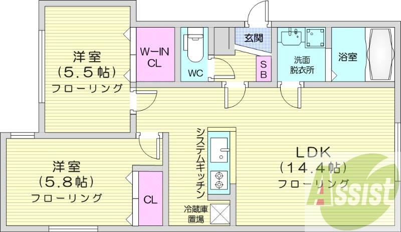 2LDK、エアコン、追い焚き、システムキッチン