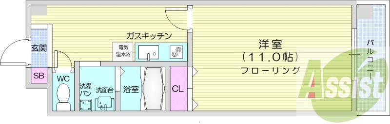 1K、暖房設備、収納、洗濯機置場、オール電化