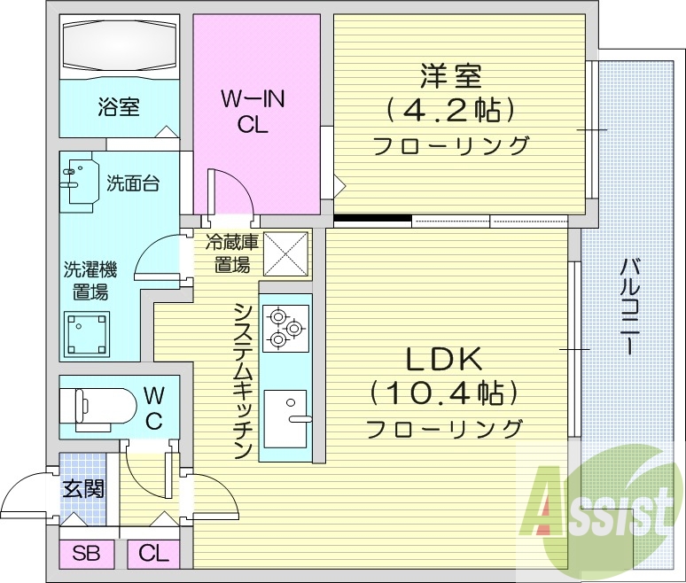 1LDK、都市ガス、ネット無料、システムキッチン