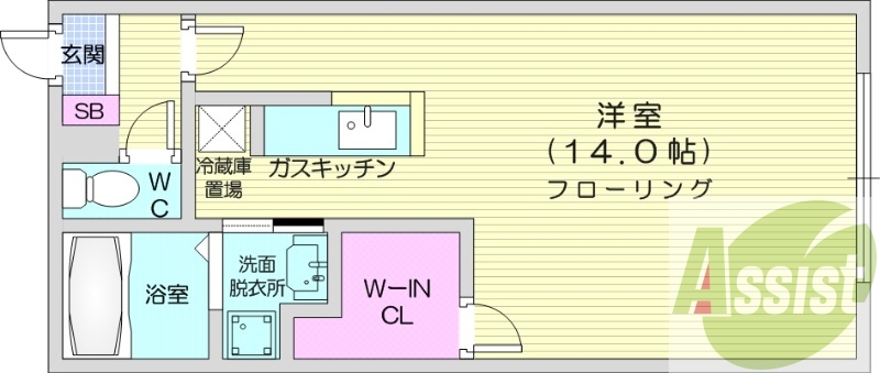 1K、独立洗面台、ウォークインクロ―ゼット、オートロック