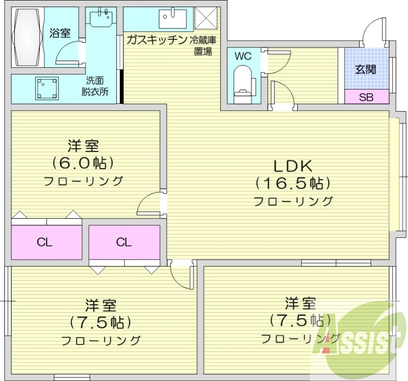 3LDK、トランクルーム、独立洗面台、シャワートイレ