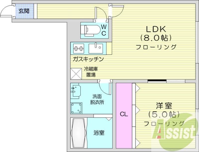 1LDK、オートロック、灯油FF暖房、独立洗面台