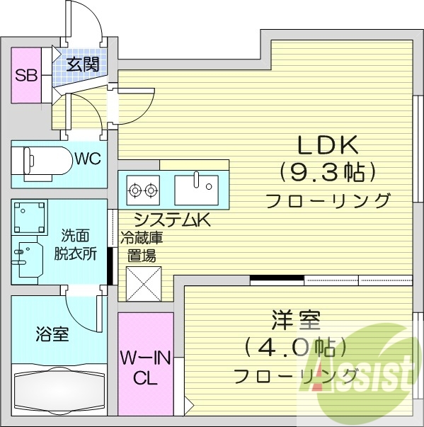 1LDK、エアコン、システムキッチン、ネット無料