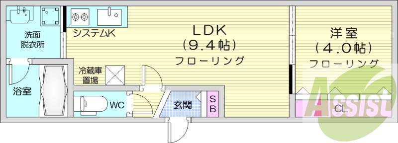 1LDK、エアコン、システムキッチン、ネット無料