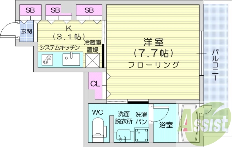 1K、オートロック、浴室乾燥機、追い炊き、独立洗面台