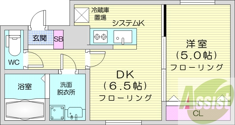 1DK、エアコン、システムキッチン、浴室乾燥機