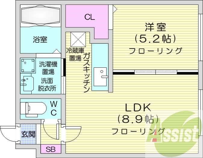 1LDK、オートロック、ネット使用料不要、バストイレ別