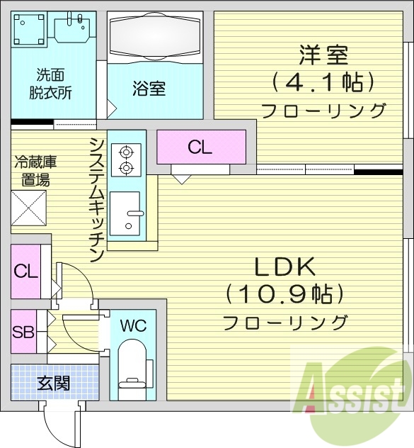 1LDK、都市ガス、エアコン、浴室乾燥機、ネット無料