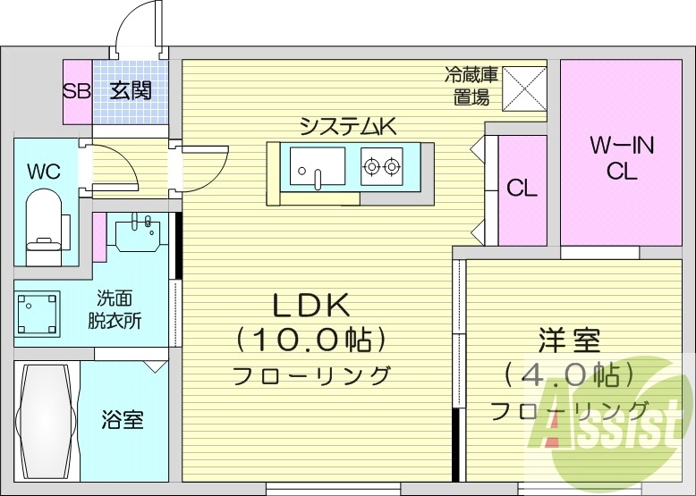 1LDK、都市ガス、エアコン、浴室乾燥機、ネット無料