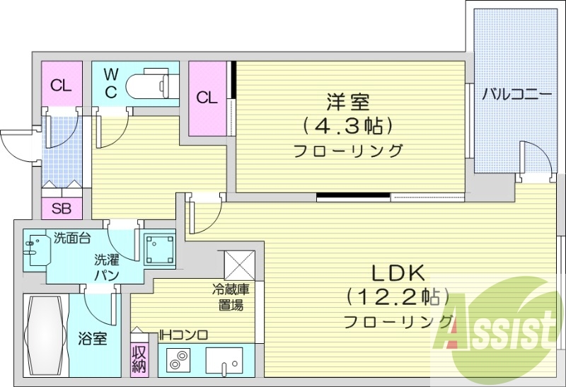 1LDK、都市ガス、浴室乾燥、追い焚き、エアコン