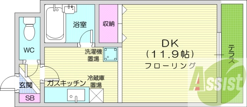 1DK、収納、シューズボックス、バルコニー、バストイレ別