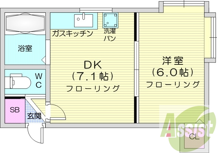 1DK、エアコン、灯油暖房、独立洗面台、トランクルーム
