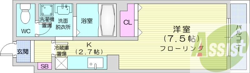 1K、エアコン、独立洗面台、灯油暖房、オートロック