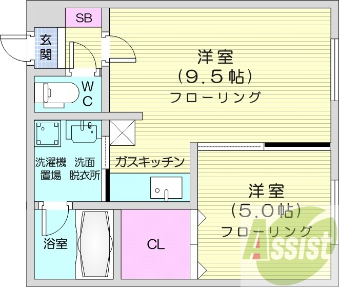 1LDK、灯油暖房、独立洗面台