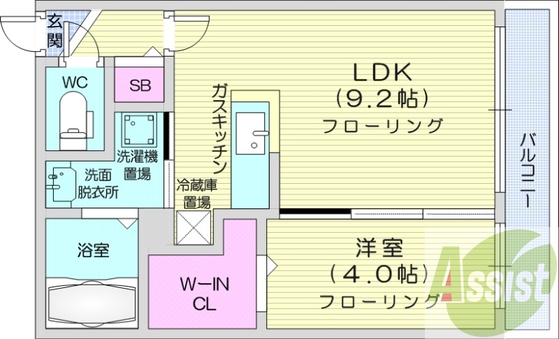 1LDK、都市ガス、ネット無料、ウォークインクローゼット