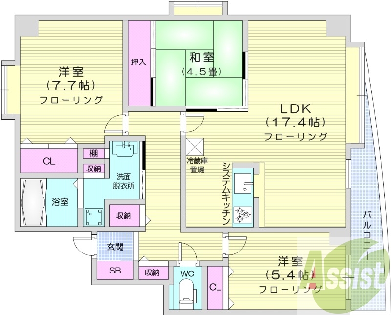 3LDK、灯油暖房、バストイレ別、独立洗面台