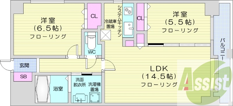 2LDK、追い焚き、オートロック、宅配ボックス