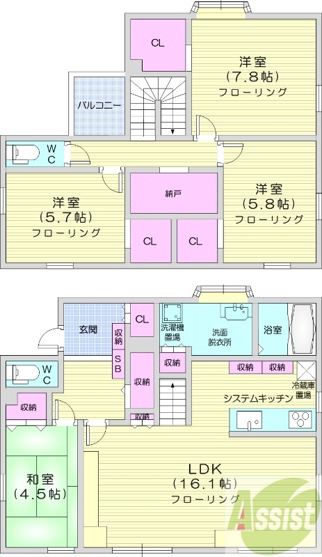 4LDK、セントラル暖房、ウォークインクローゼット
