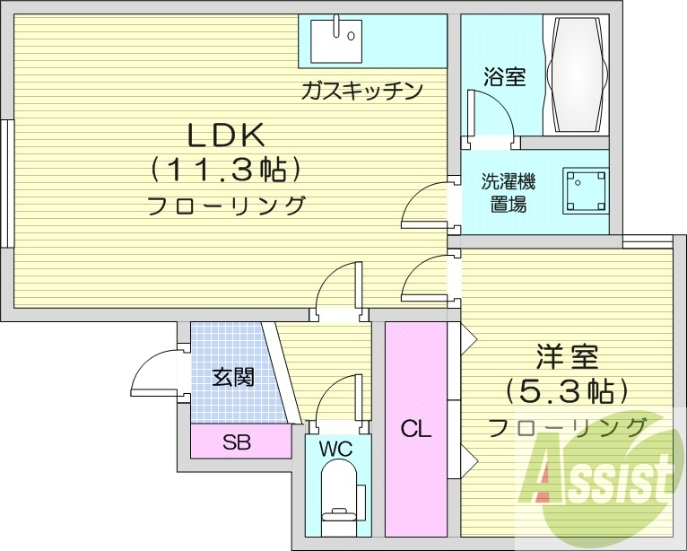 1LDK、灯油暖房、モニターホン、バストイレ別