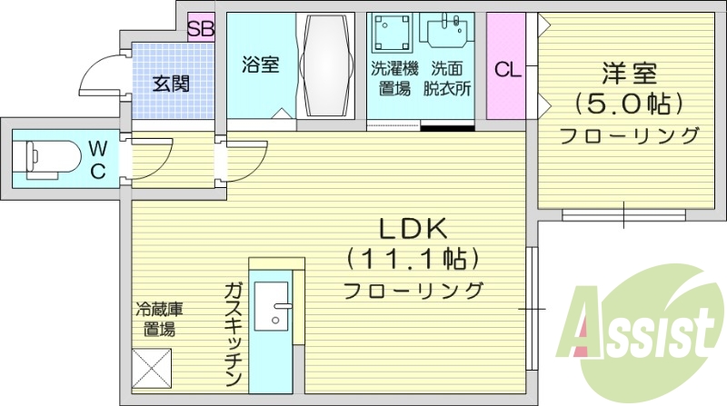 1LDK  オートロック、都市ガス、ペット可、宅配ボックス