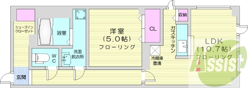 1LDK、灯油暖房、ペット可、モニターホン