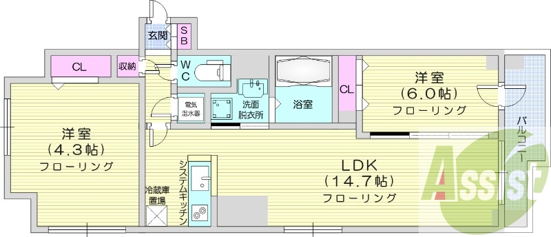 2LDK、オール電化、エアコン、ペット可、オートロック