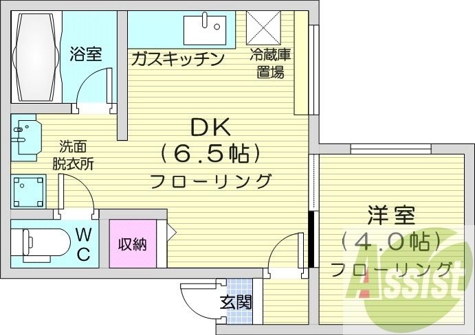 1DK、エアコン、灯油暖房、バストイレ別