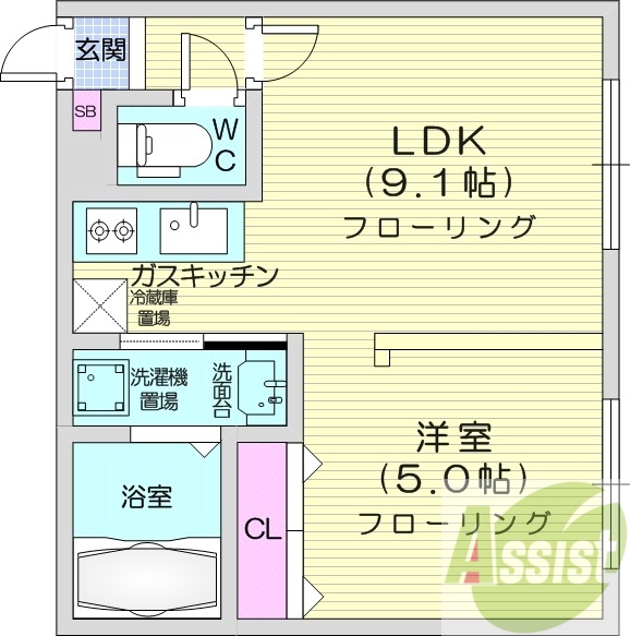 1LDK、モニタ付インターホン、エアコン、シャワートイレ