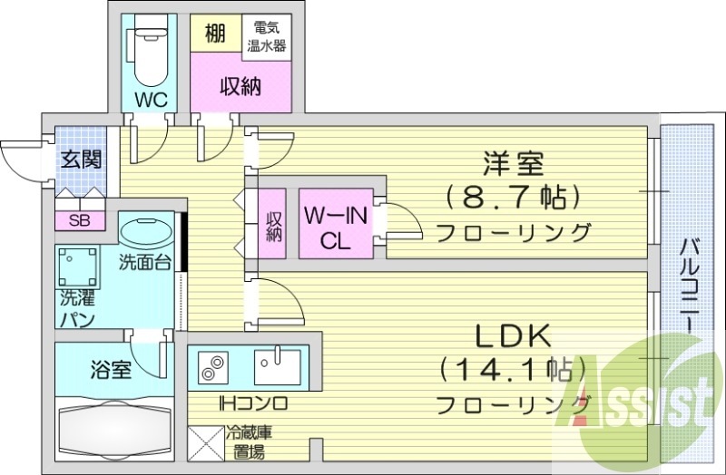 1LDK、オール電化、オートロック、ペット可、バストイレ別