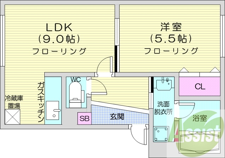 1LDK、灯油暖房、独立洗面台、バストイレ別