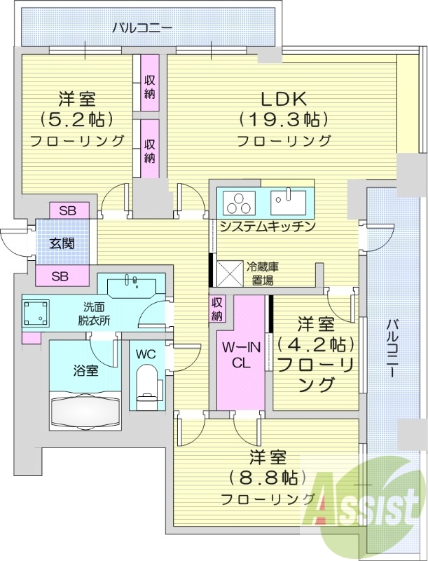 2LDK+S、都市ガス、ネット無料、エアコン、追い焚き機能