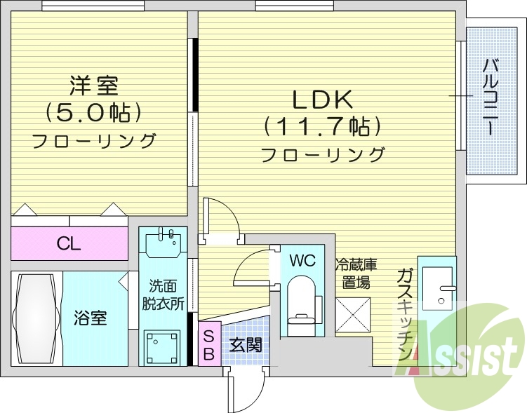 1LDK、バストイレ別、ウォークインクローゼット、独立洗面台