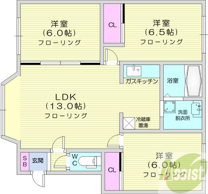 3LDK、ネット無料、灯油暖房、独立洗面台
