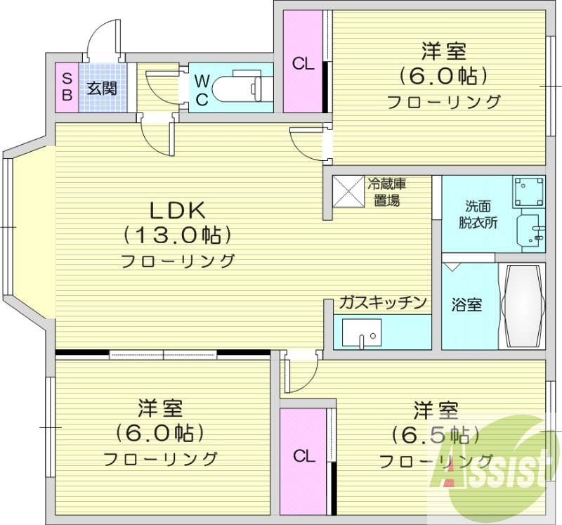 3LDK、ネット無料、灯油暖房、独立洗面台