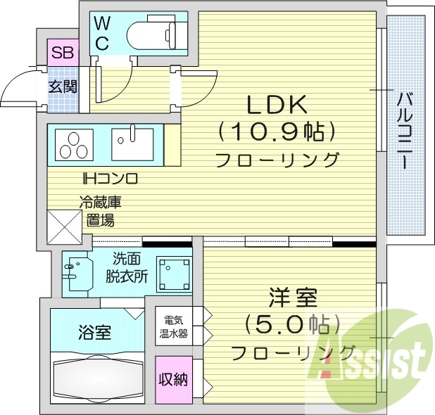1LDK、システムキッチン、エアコン