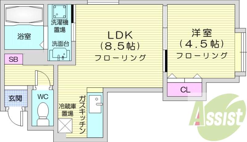 1LDK、オートロック、灯油暖房、角部屋