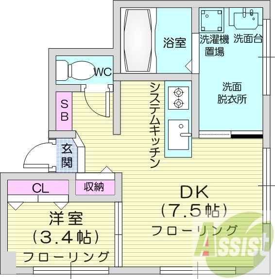 １DK、エレベーター、オートロック、ガス暖房