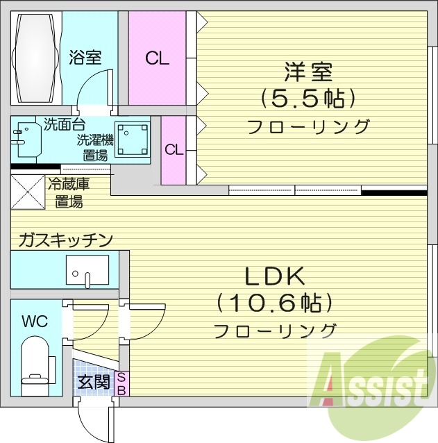 1LDK、エアコン、オートロック、シューズボックス