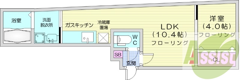 1LDK、オートロック、シャワートイレ、バス・トイレ別