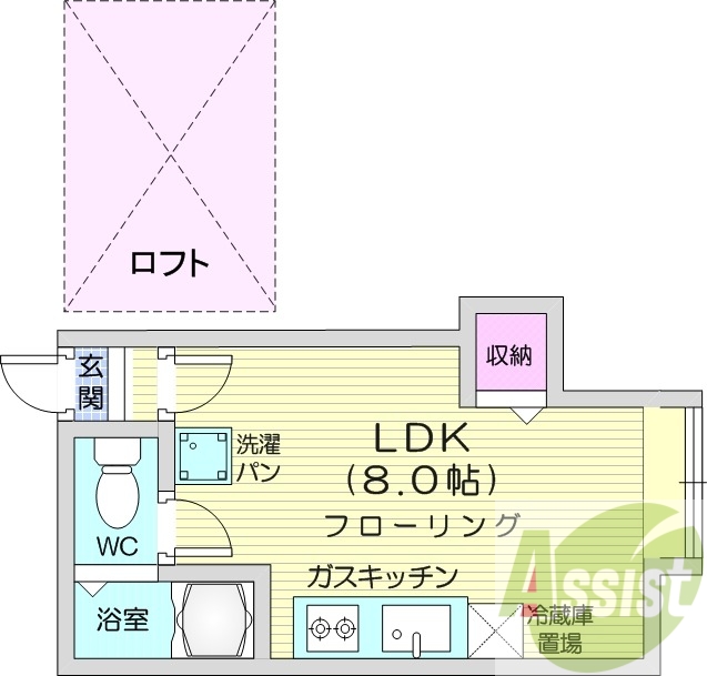 1R、バストイレ別、灯油暖房、トランクルーム