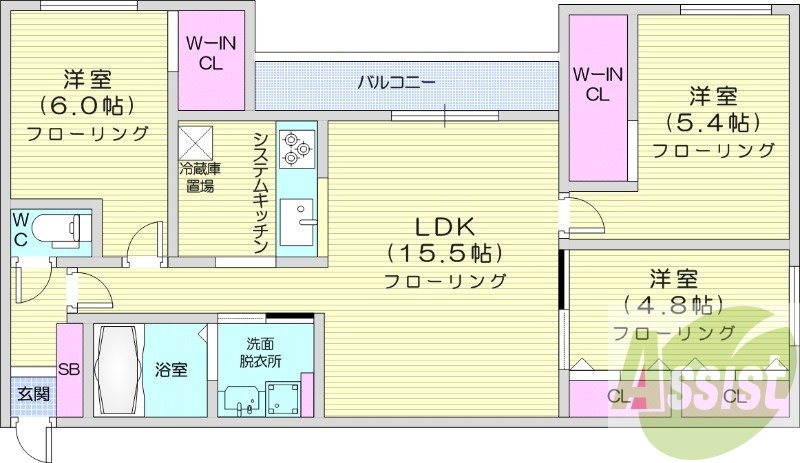 3LDK、都市ガス、エアコン、追い焚き、浴室乾燥機