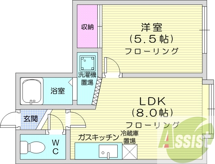 1LDK、バストイレ別、灯油暖房、シャワートイレ