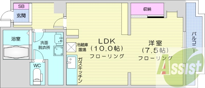 1LDK、ウォシュレット、都市ガス、電気給湯器