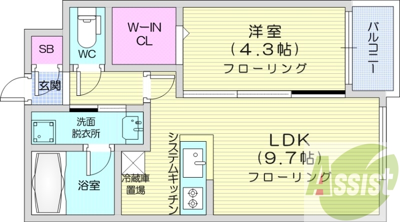 1LDK、エアコン、システムキッチン、灯油暖房