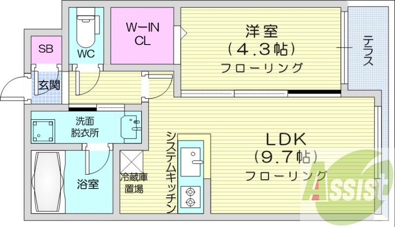 1LDK、エアコン、システムキッチン、灯油暖房
