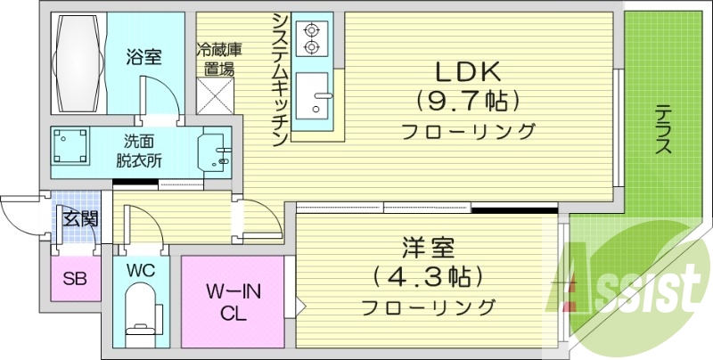 1LDK、エアコン、システムキッチン、灯油暖房
